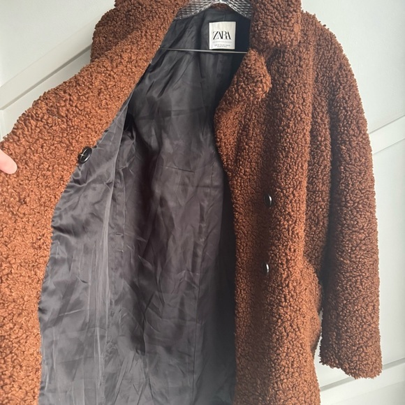 Zara Teddy Bear Coat Brown Jacket Size XS Oversized - Picture 8 of 10